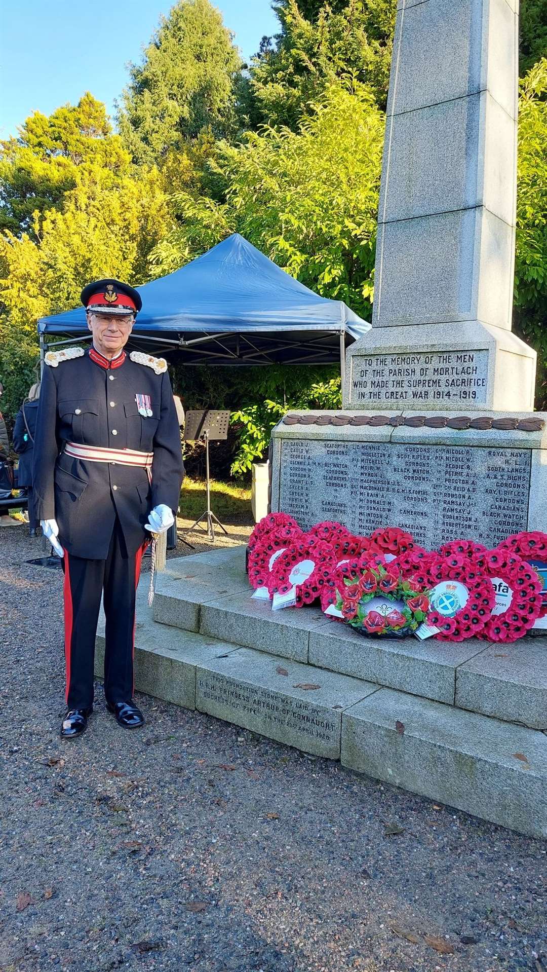 Lord-lieutenant of Banffshire Andrew Simpson at Dufftown War Memorial.