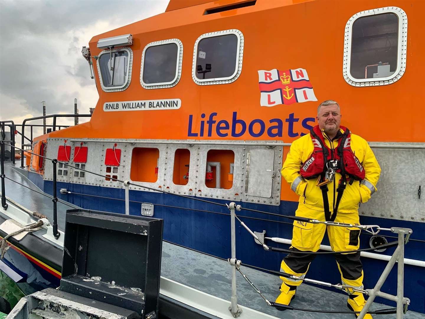 New Buckie RNLI coxswain/mechanic Davie Grant after his first callout in his full-time role. Picture: Buckie RNLI