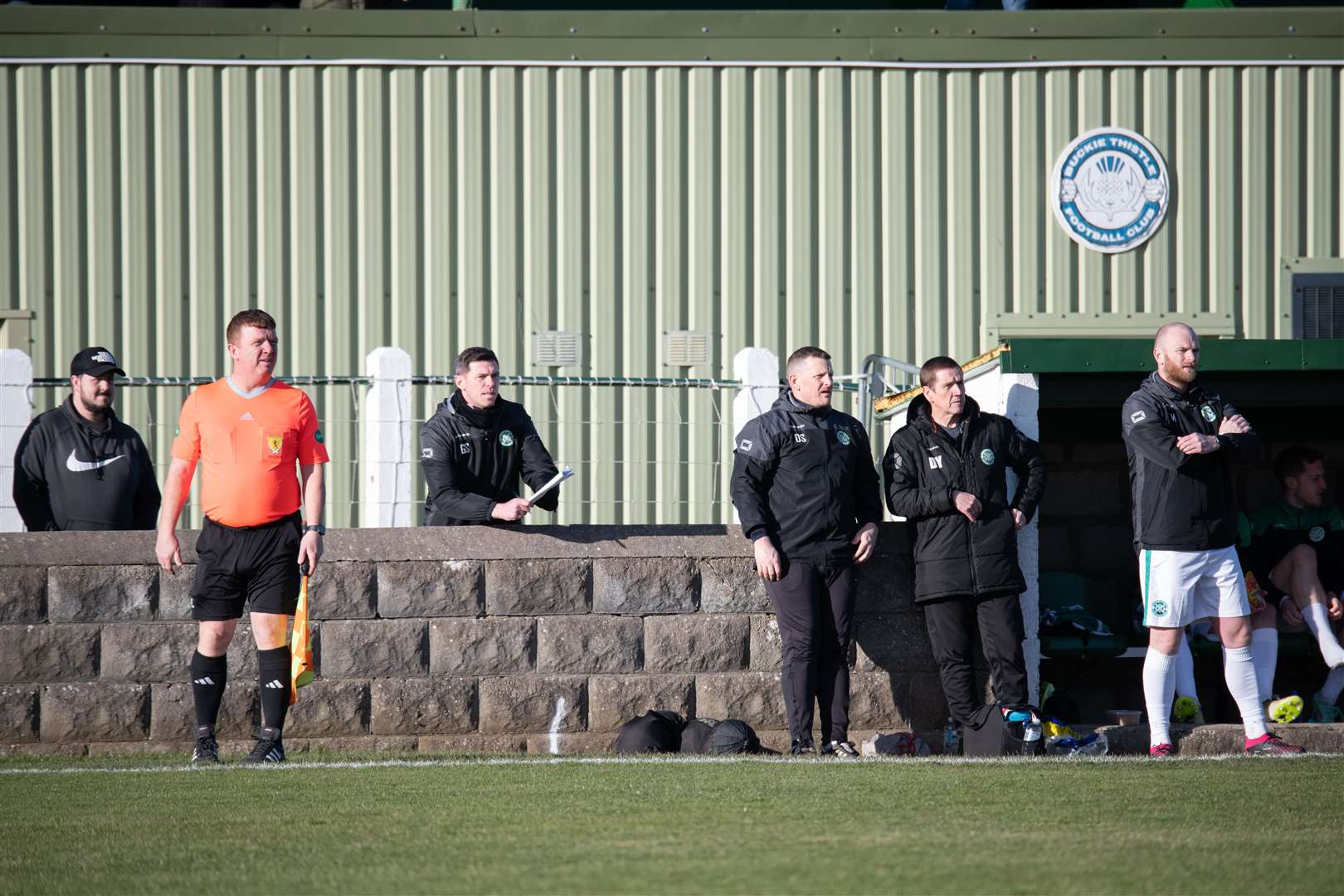 Buckie manager Graeme Stewart serves another dugout suspension. ..Buckie Thistle FC (2) vs Clachnacuddin FC (3) - Highland Football League 23/24 - Victoria Park, Buckie 24/02/2024...Picture: Daniel Forsyth..