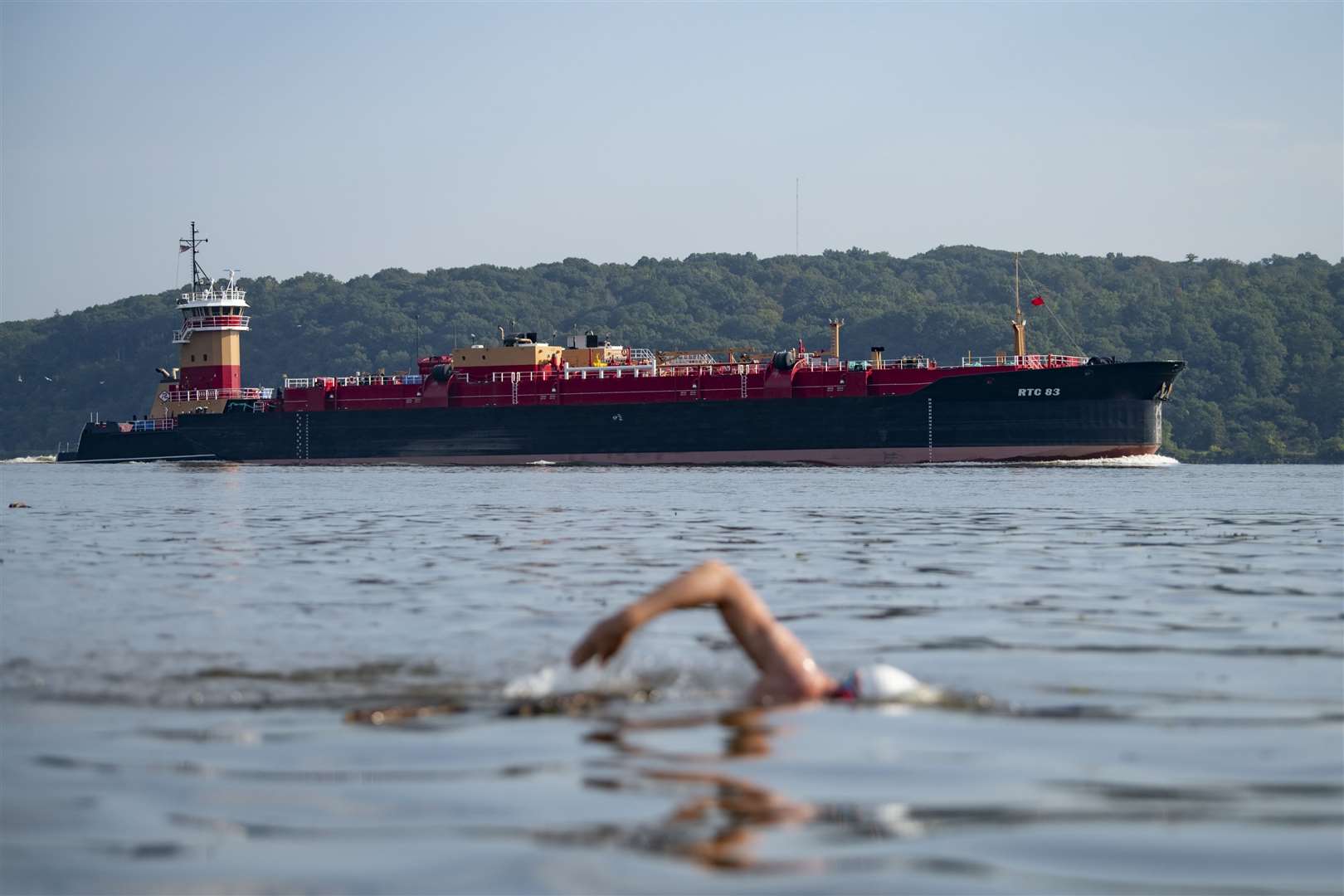 Mr Pugh had to swim past shipping traffic (Lewis Pugh Foundation/PA)
