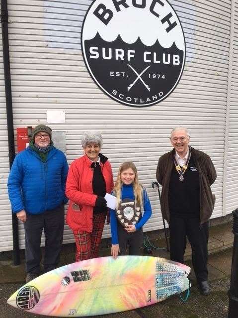Fraserburgh Rotarians John Buchan, Ann Bell and Bob Watt presented Callie Cruickshank with a donation from the club.