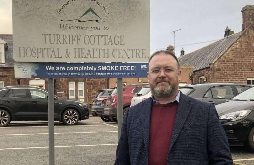 MP David Duguid at Turriff Health Centre which is one of the buildings affected by the faulty concrete.