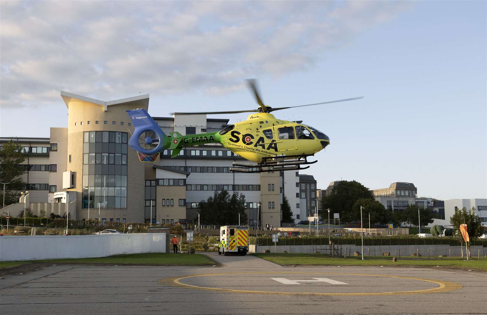 Scotland’s Charity Air Ambulance Base, Aberdeen (SCAA) home to Helimed 79 Helimed-79 coming into land at Aberdeen Royal Infirmary with a patient from Orkney Picture: Graeme Hart