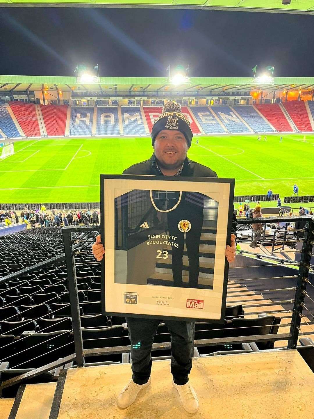 Recognition for operations manager Craigh Stewart at Hampden. Picture: Elgin City Community Football Facebook