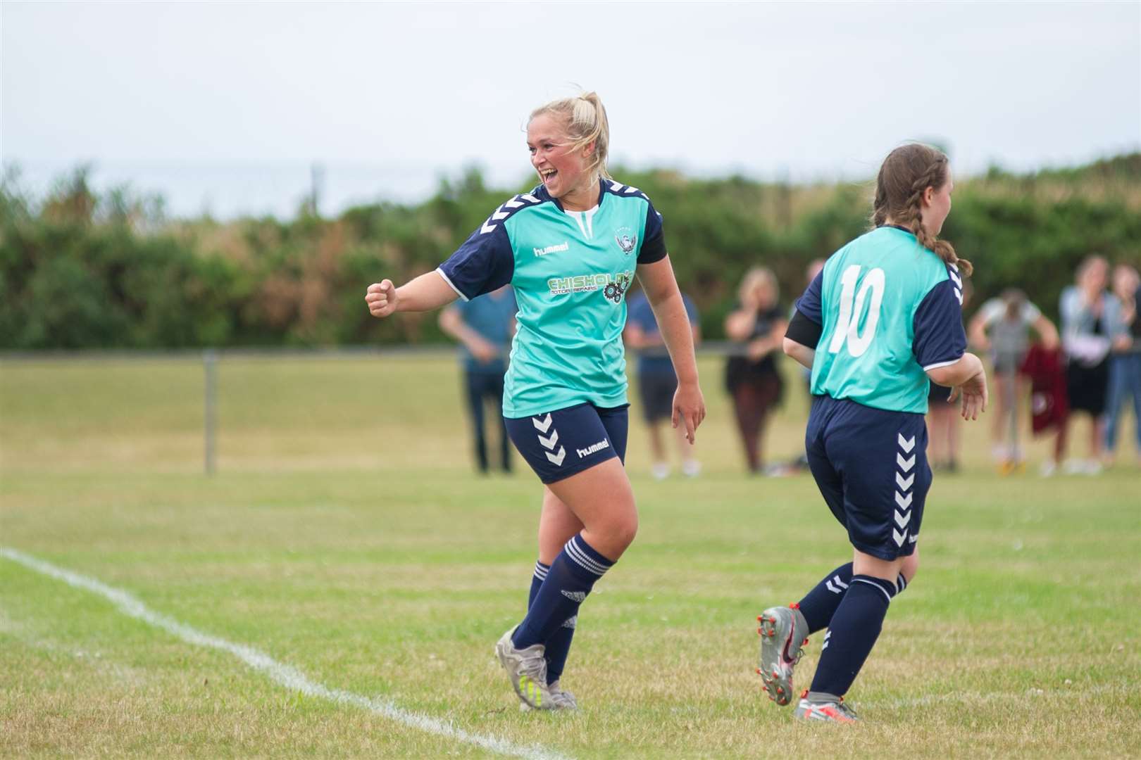 Emily McAuslan celebrated Buckie Ladies return to action with a brace against Kirkwall City. Picture: Daniel Forsyth
