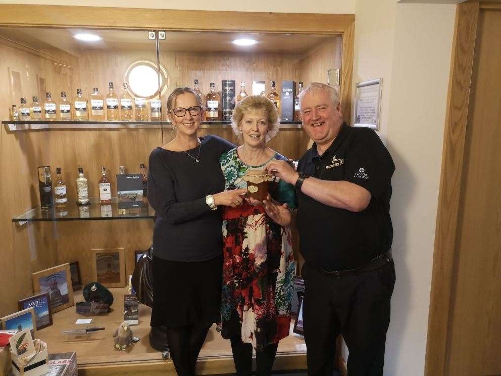 From left: Sarah Robinson with Dr. Kay Gauld and George Forsyth from Ardmore Distillery after the presentation.