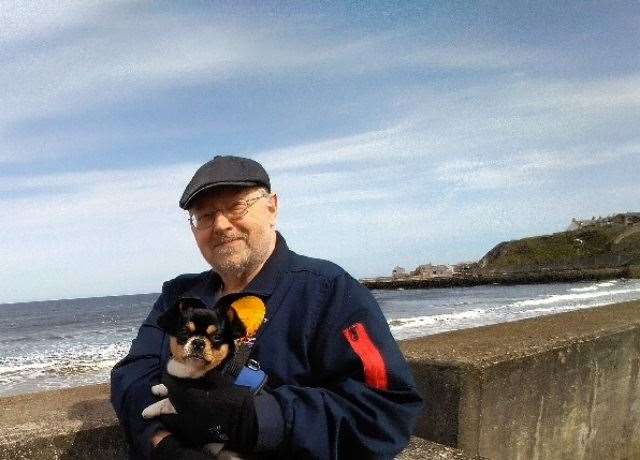 Lib Dem candidate for the Buckie by-election Les Tarr with his dog Milo.
