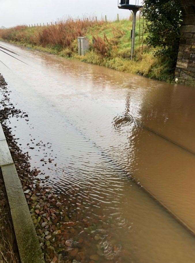 Flooding north of Montrose on Sunday. Picture: Network Rail