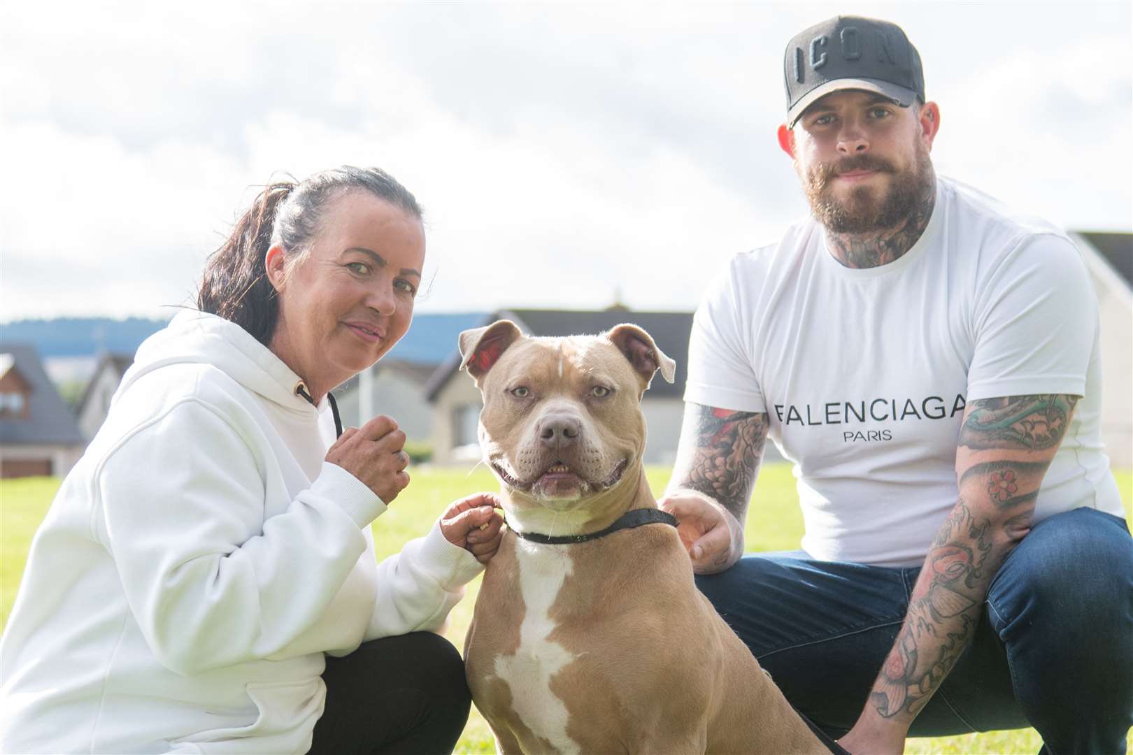Buckie couple Karen and Aaron Taylor with their XL Bully Ghost. Picture: Daniel Forsyth
