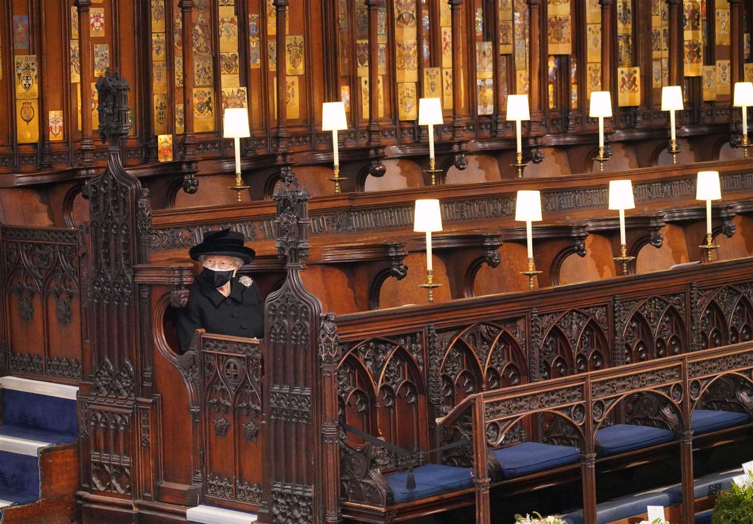 The Queen takes her seat for the funeral (Jonathan Brady/PA)