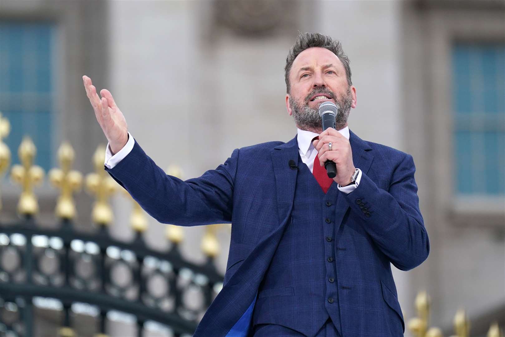 Comedian Lee Mack made a joke at Boris Johnson’s expense during a Saturday evening concert outside Buckingham Palace to mark the Queen’s Platinum Jubilee (Joe Giddens/PA)