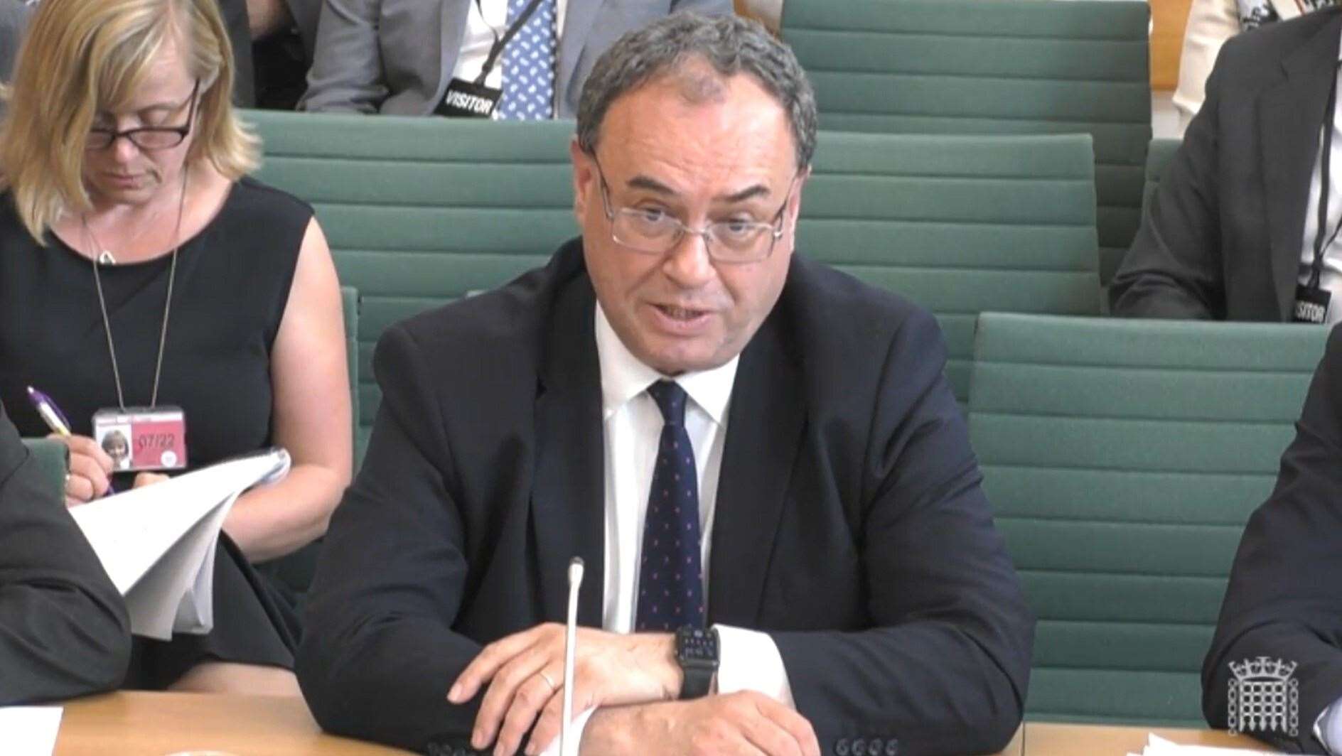 Andrew Bailey giving evidence to the Treasury Select Committee (House of Commons/PA)