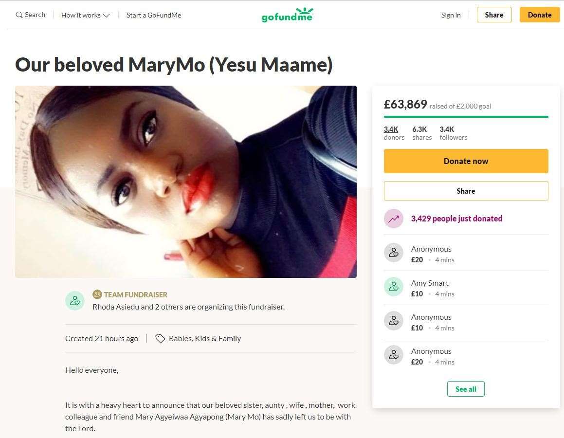 Mary Agyeiwaa Agyapong was pregnant when she died from Covid-19 (GoFundMe/PA)