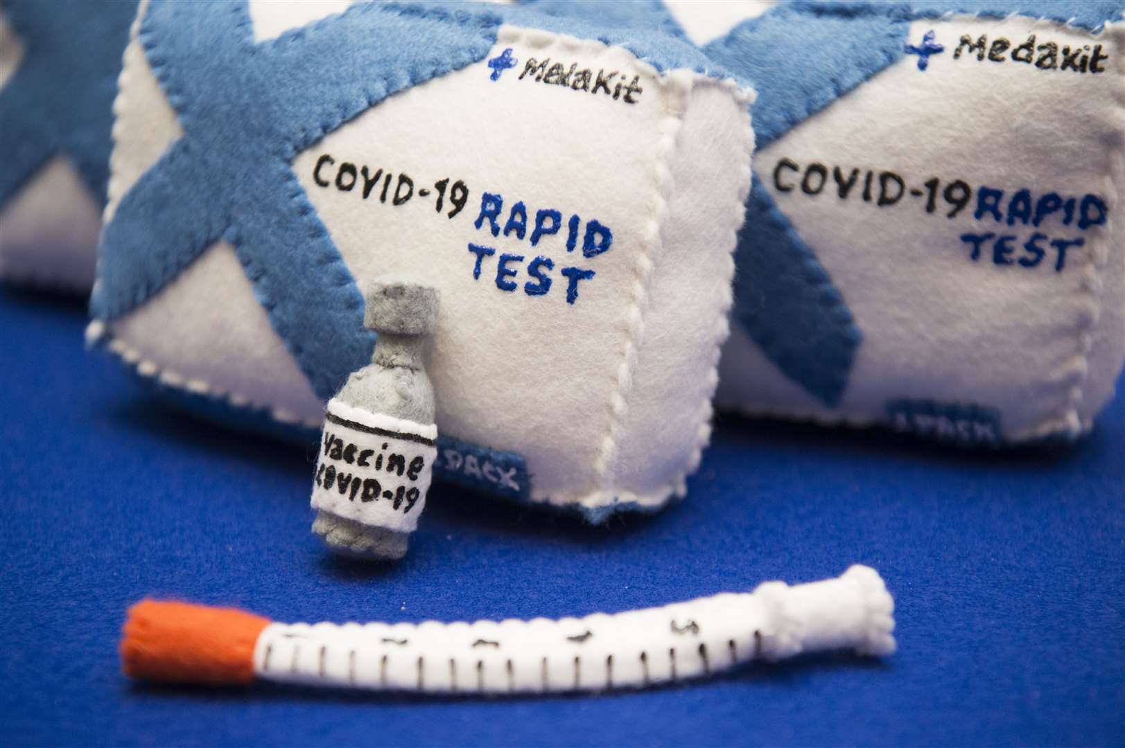 Felt Covid-19 tests and a vaccine (Kirsty O’Connor/PA)