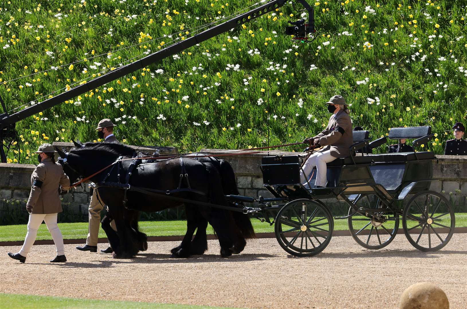 Fell ponies, Balmoral Nevis and Notlaw Storm pulling the Duke of Edinburgh’s driving carriage (Chris Jackson/PA)