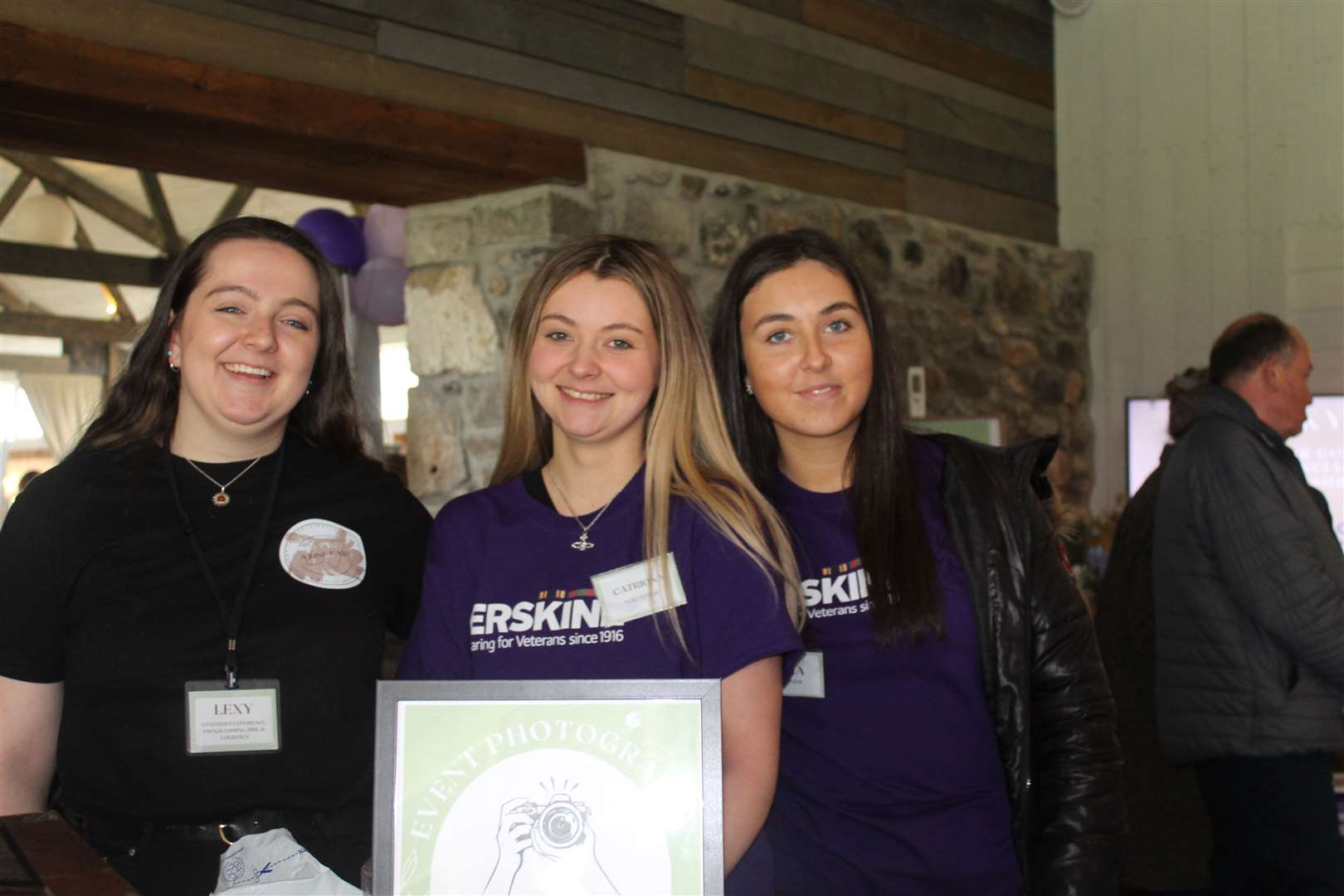 The welcoming trio at the barn door of Sunday's fine fair at Barra castle (from left) are: RGU students Lexy Graham, Catriona Stephenson and Sofia Malinowski. Picture: Griselda McGregor