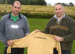 Cornhill tug of war team members Kevin Taylor (left) and coach David McKenzie (right) with some kit which was presented to the team by Colin Thomson of Midmar-based forestry contractors CT Harvesting Ltd.