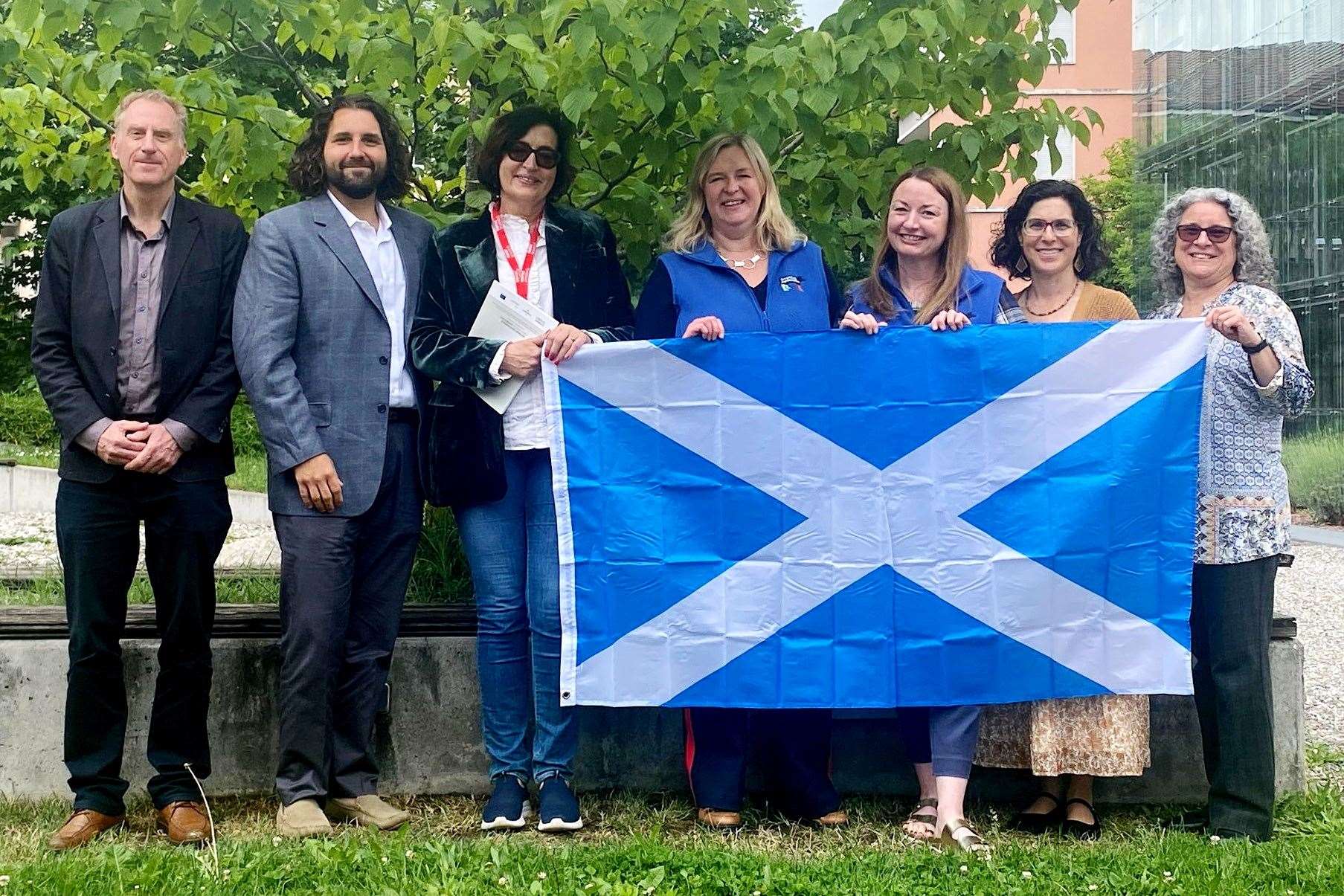 Caroline Millar, Scottish Agritourism Sector Lead and Laura Paterson, Scottish Agritourism Head of Stakeholder & Brand Engagement with international agritourism colleagues following the announcement of Scotland’s winning bid at the World Agritourism Conference in Bolzano, Italy.
