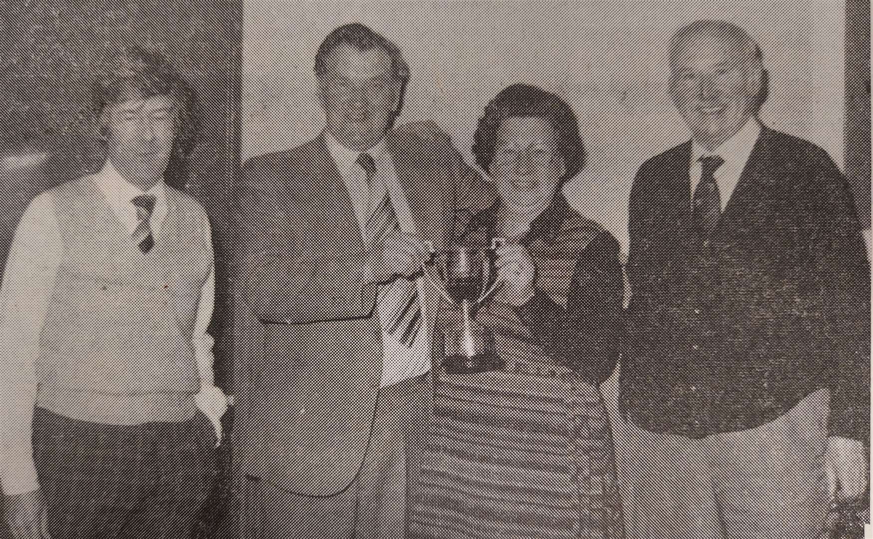 Winners of the Advertiser Cup for winning Division 1 of Donside Bridge League were H Watson, F Chalmers, G Patterson and N McEwan. (Inverurie Advertiser 1979)