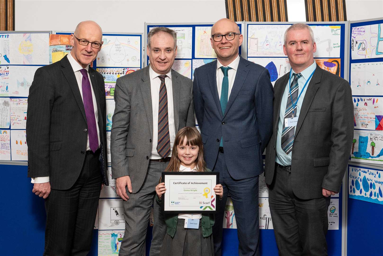 Emma Wright is pictured with (from left) Deputy First Minister John Swinney, Moray MSP Richard Lochhead, Brian Lironi of Scottish Water and Thane Lawrie of Scarf.