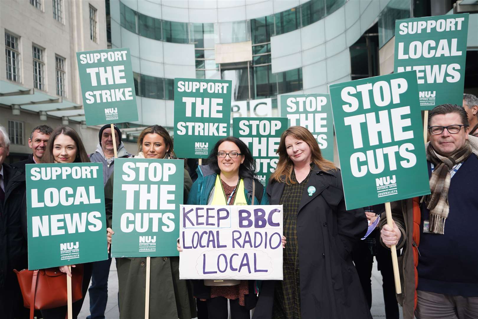NUJ members at the BBC on the picket line at Broadcasting House in central London (James Manning/PA)