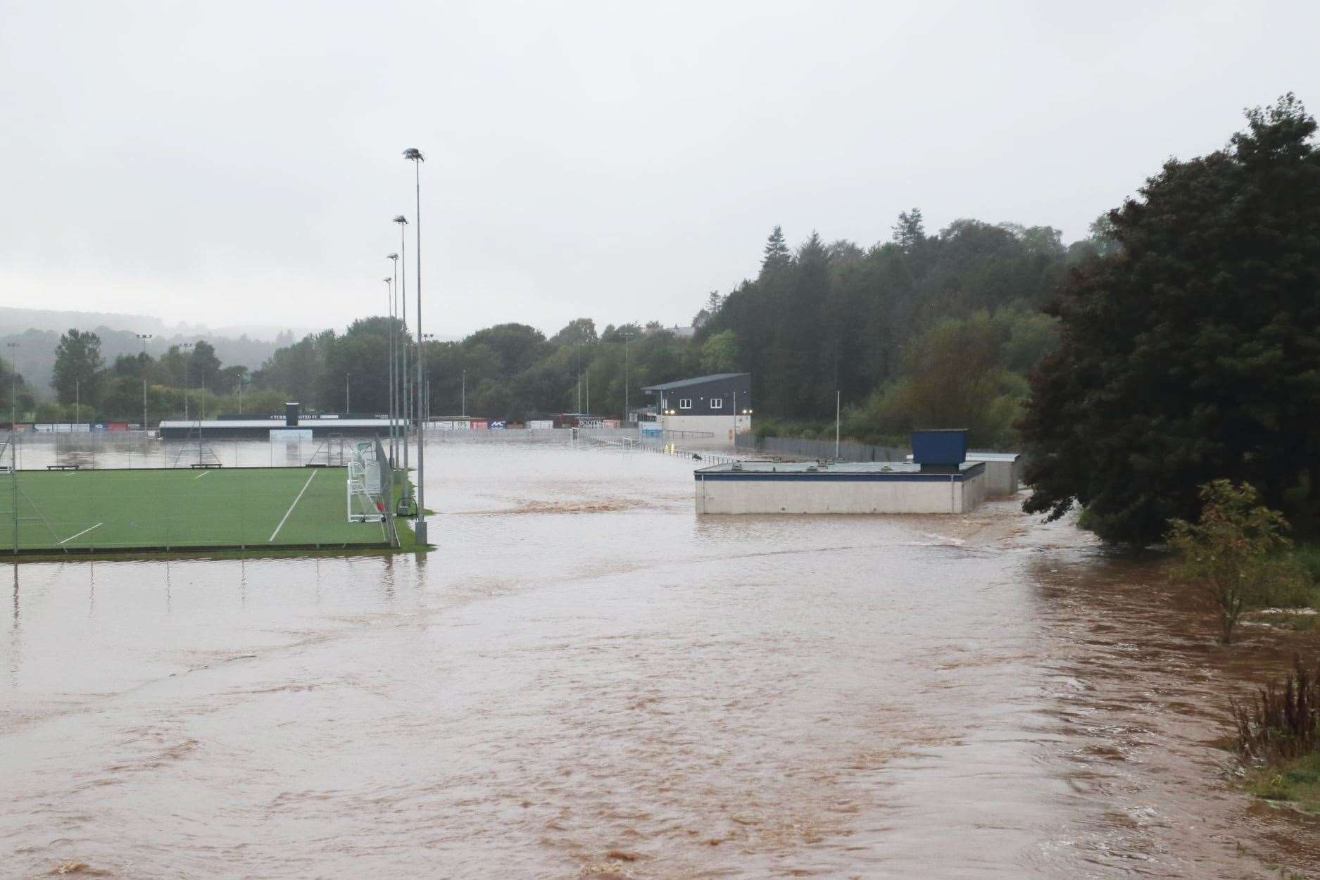 Flash floods decimate the playing fields at the Haughs, including Turriff United's ground - remarkably the astroturf remained unscathed. Picture: David Porter