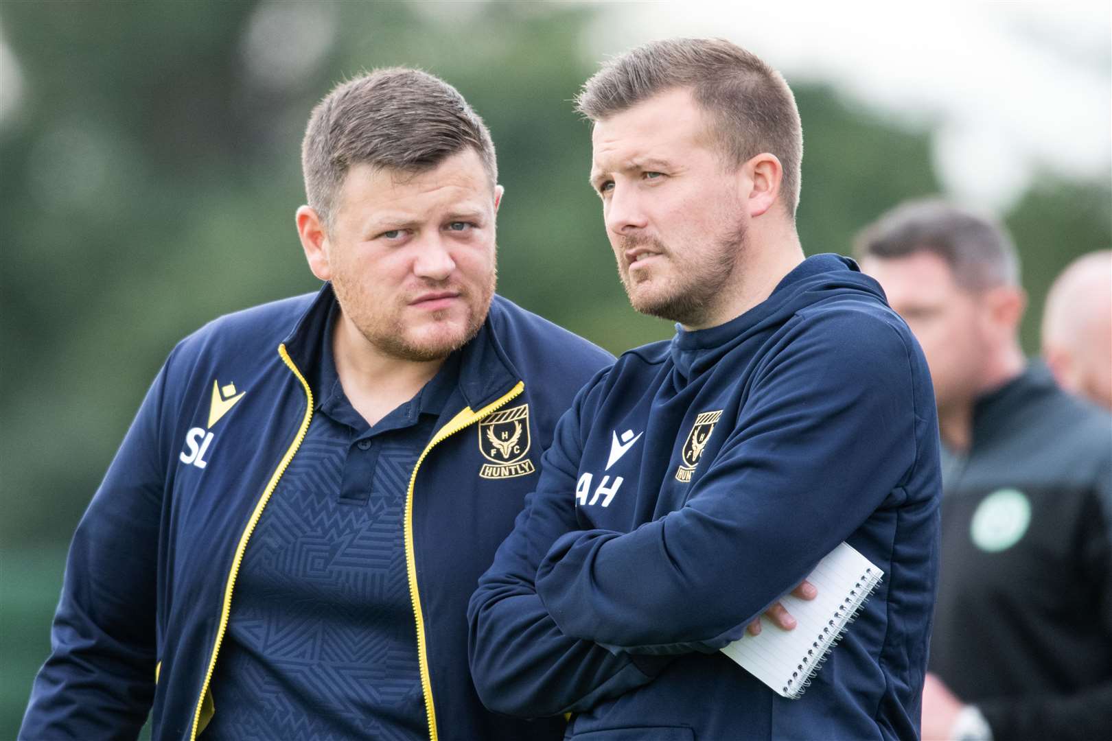 Huntly manager Allan Hale (right) and assistant manager Stefan Laird (left). Picture: Daniel Forsyth