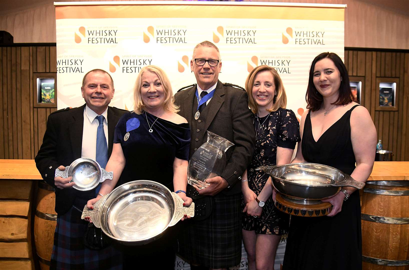 From left Billy Wright (Unsung Hero Award), Annabel Meikle (International Ambassador), Allan Winchester (Spirit of Speyside) and Steph & Lauren Murray (Ambassador of the year).Picture: Becky Saunderson