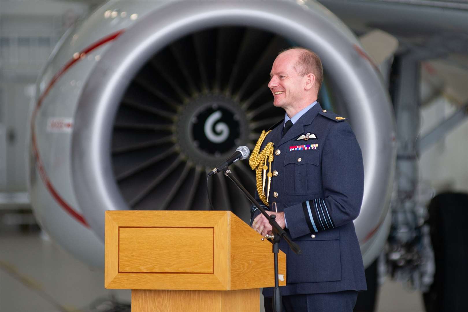 Chief of the Air Staff Air Chief Marshal Sir Mike Wigston at RAF Lossiemouth today. Picture: Daniel Forsyth.