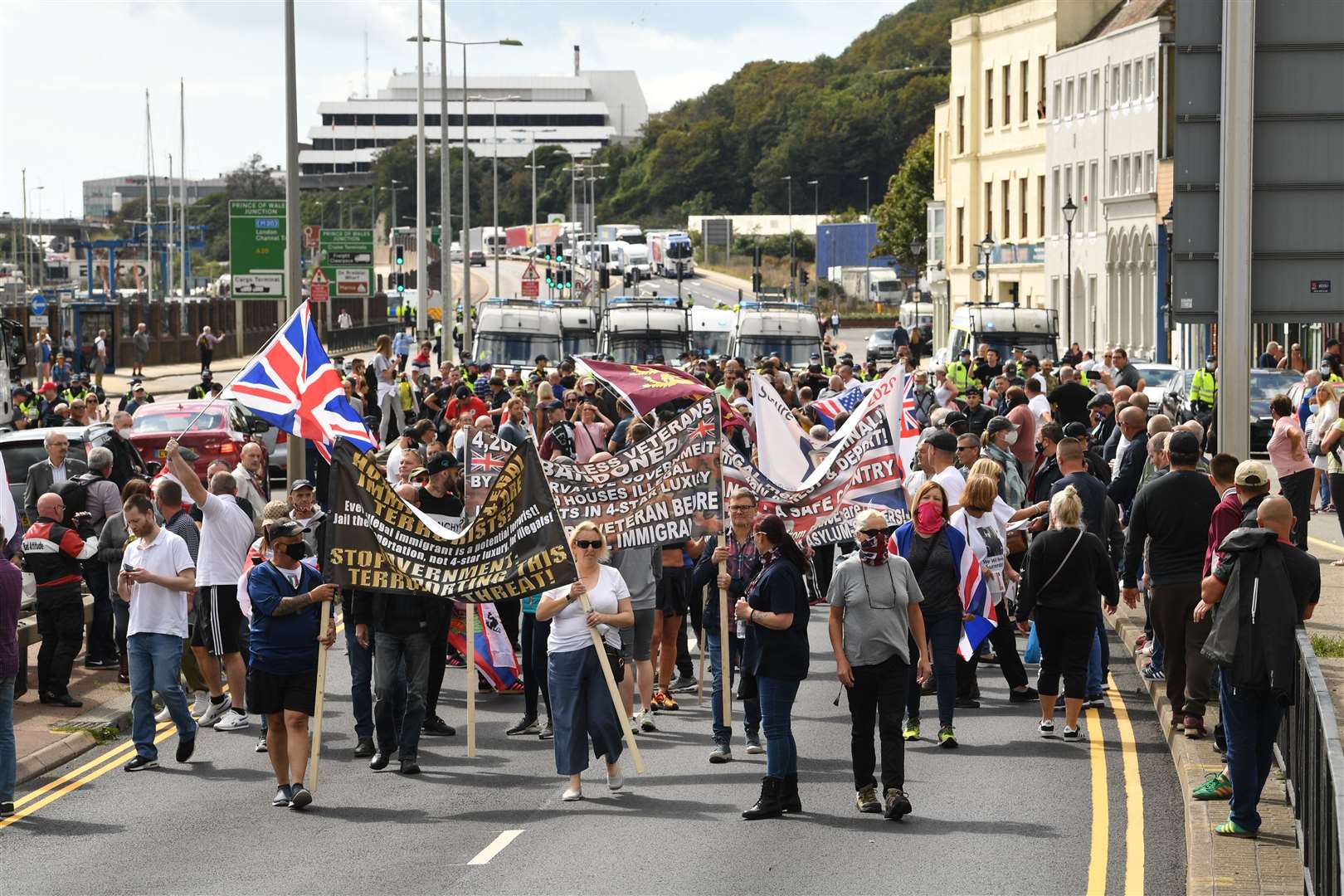 Anti-migrant protesters in Dover (Stefan Rousseau/PA)