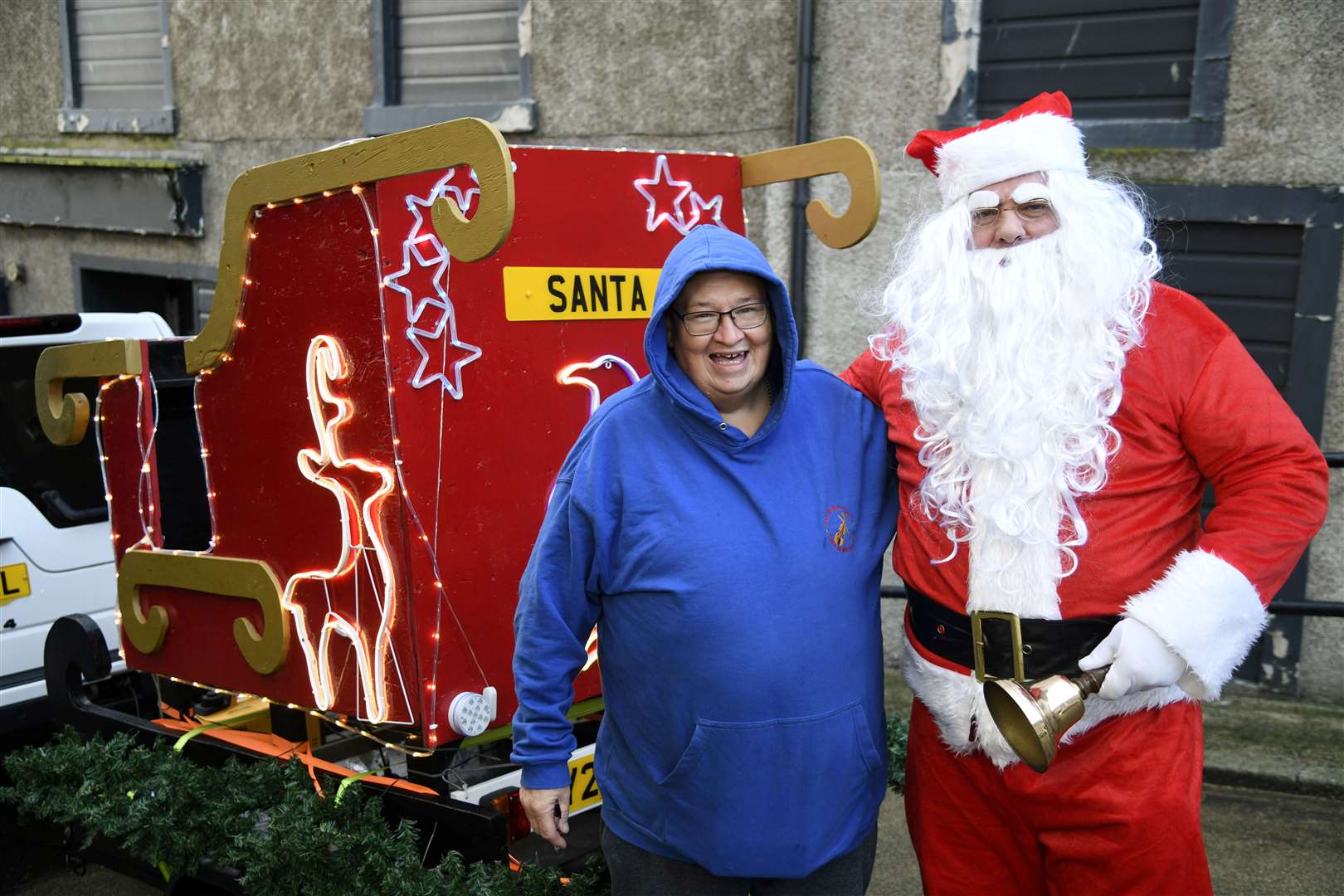 Chairman, Kenny Grant and Santa before the start of the Christmas Cracker. ..Banff Christmas Cracker, 2022...Picture: Beth Taylor.
