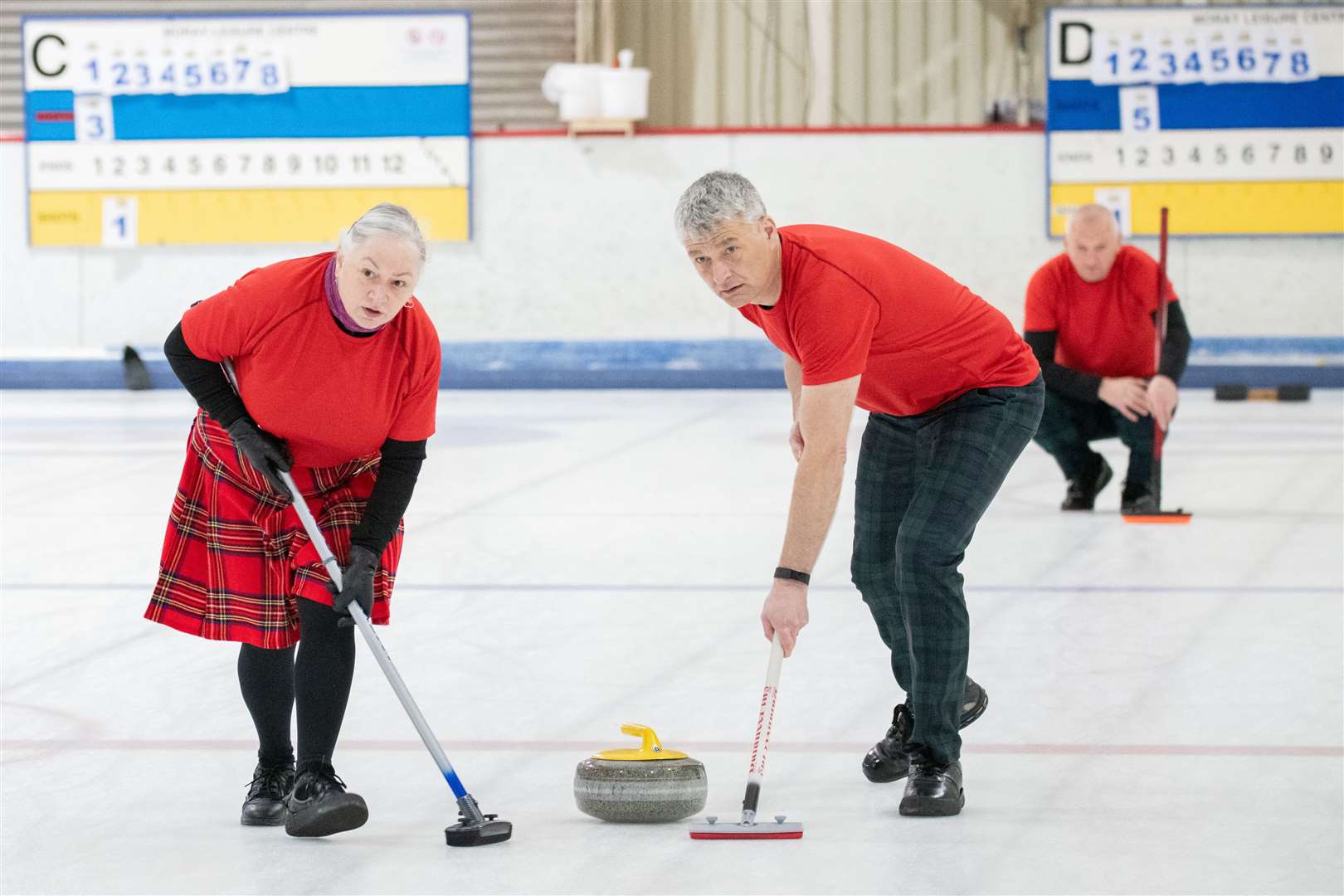 Curling action at Moray Leisure Centre. Picture: Daniel Forsyth..