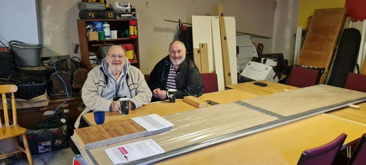 Laurence Barret (left) and son-in-law Jim Nock at Buckie Men's Shed. Picture: National Lottery