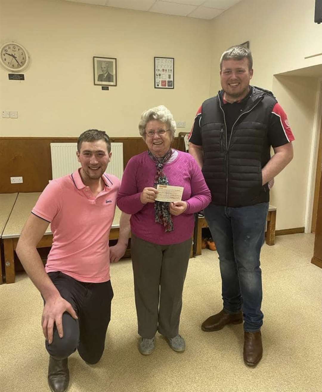 The Strathbogie Young Farmers made a donation to the Huntly OAP club after the game.