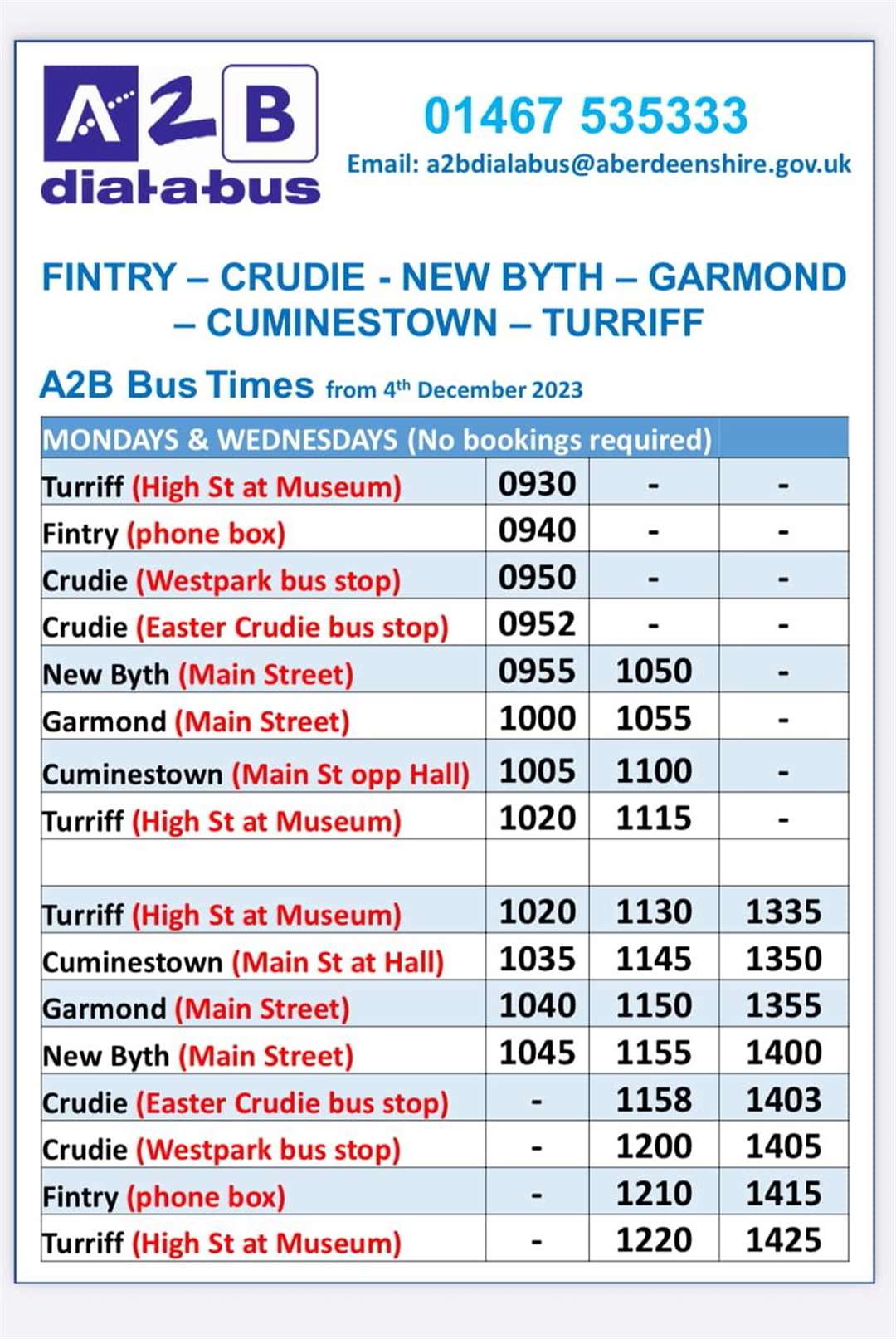 The new timetable