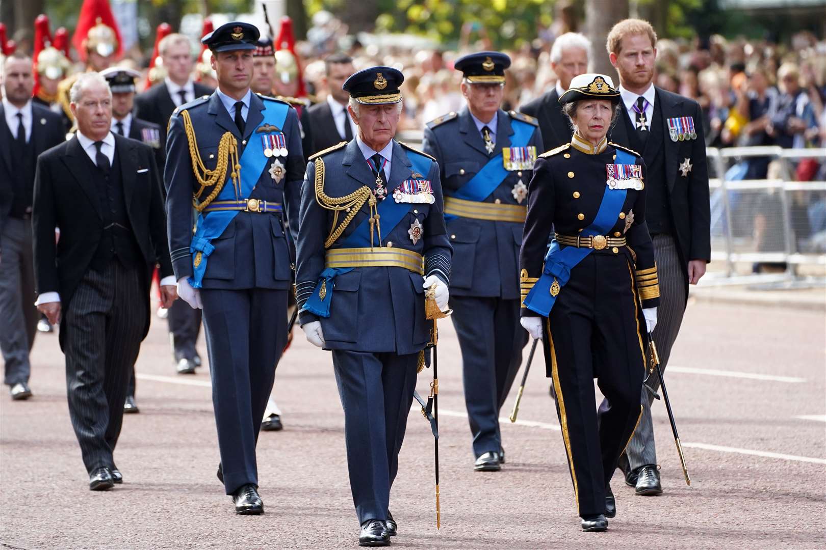 Members of the royal family, including the King, follow the Queen’s coffin (James Manning/PA)