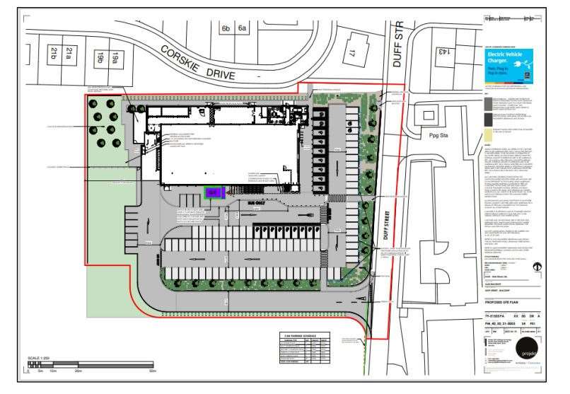The proposed site plan for the Aldi supermarket in Macduff.