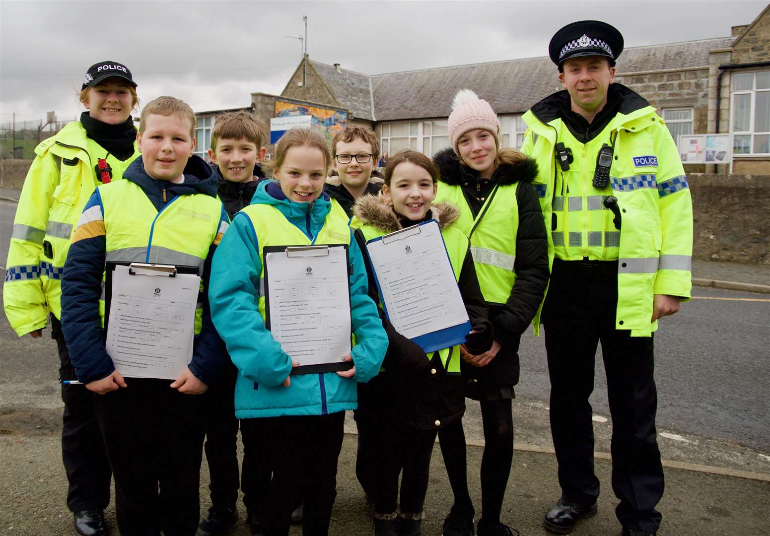 Constable Smith and Constable McEwan at Newburgh School with P6 and P7 pupils. Picture: Phil Harman