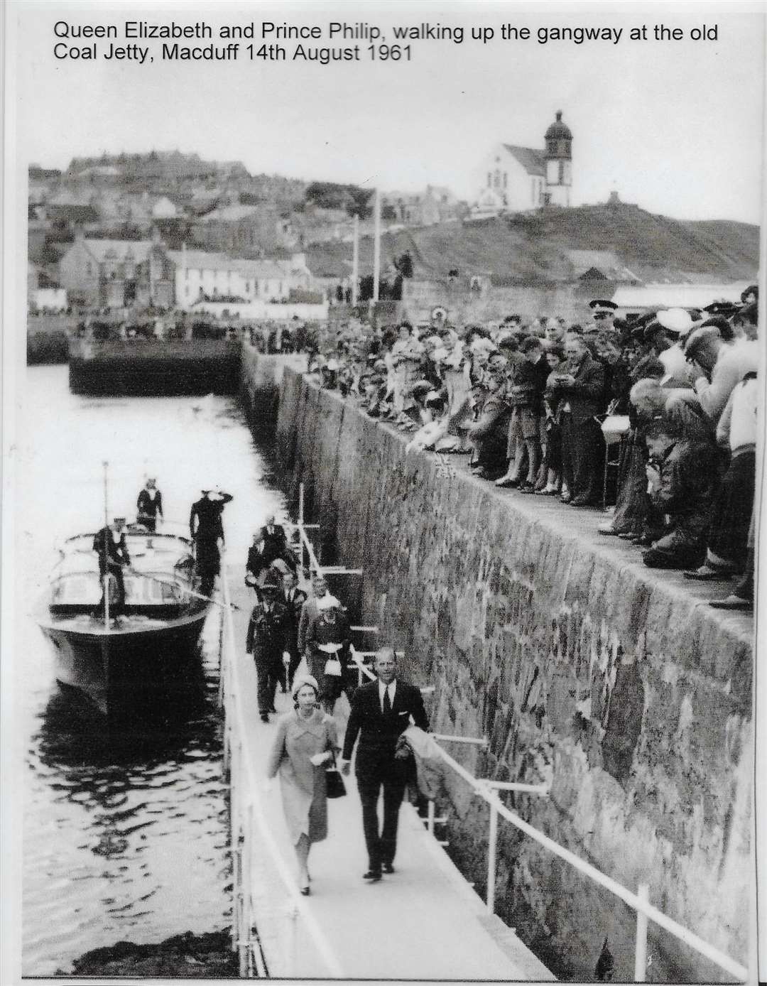 The Queen and the Duke of Edinburgh at Macduff Harbour.
