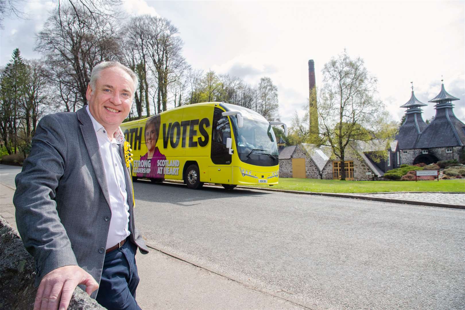Moray SNP candidate Richard Lochhead the SNP Campaign Bus at Keith...Picture: Daniel Forsyth..