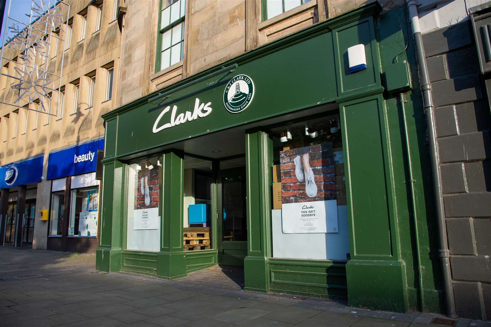 The former Clarks store in Elgin is just one of 66 empty town centre properties across Moray. Picture: Daniel Forsyth.