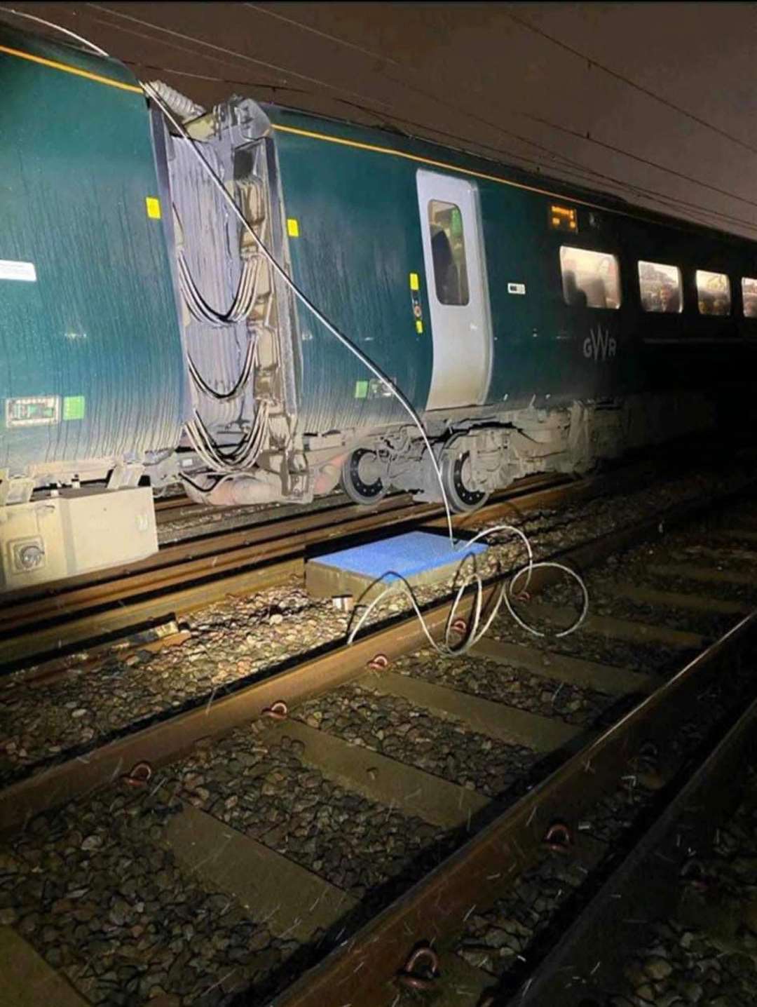 The train with damaged overhead electric cables (Aslef/PA)