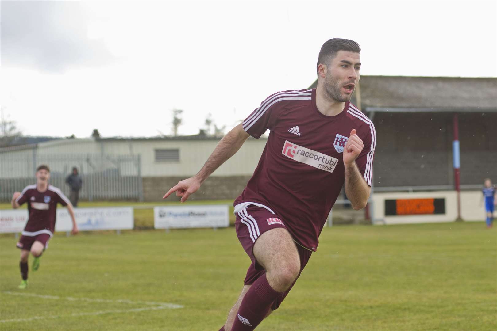 Keith (1) vs Huntly FC (2) - Highland Football League at Kynoch Park, Keith 24/03/2018...Cammy Keith wheels away to celebrate opening the scoring for the home side...Picture: Daniel Forsyth. Image No.040700.