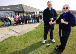 The season opened at Wick with the traditional match between teams led by the club captain and vice-captain. But, on this occasion, with neither available, Ron Taylor (second right) stood in for the captain, while Stewart Busby stood in for the vice-capta
