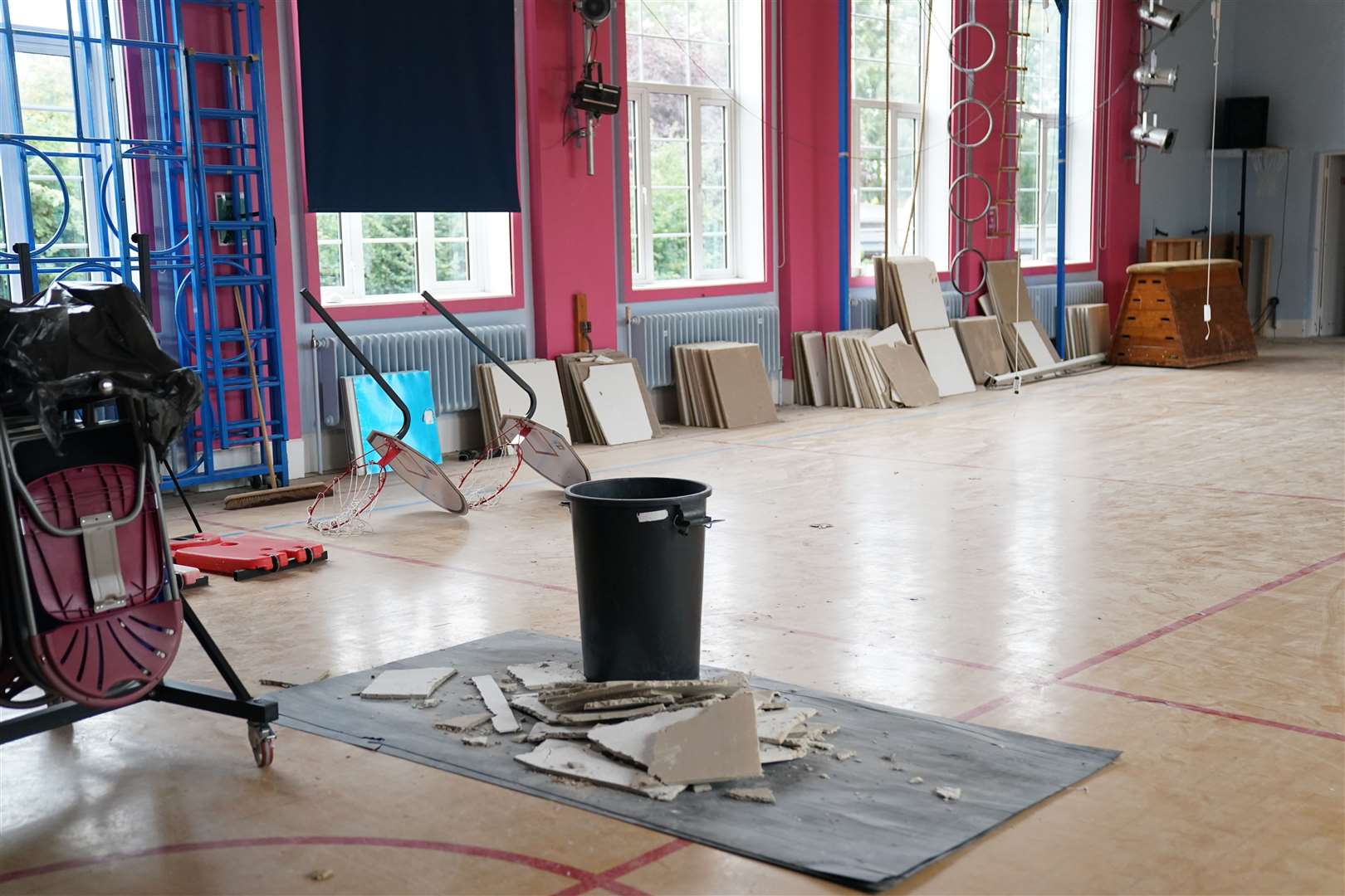 Debris inside Parks Primary School in Leicester which has been affected by sub-standard reinforced autoclaved aerated concrete (Jacob King/PA)