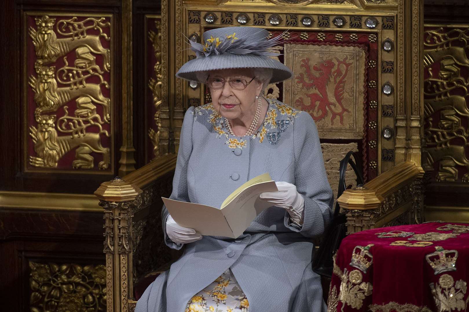Queen Elizabeth II delivers a speech at the state opening of parliament in 2021 (Eddie Mulholland/The Daily Telegraph/PA)