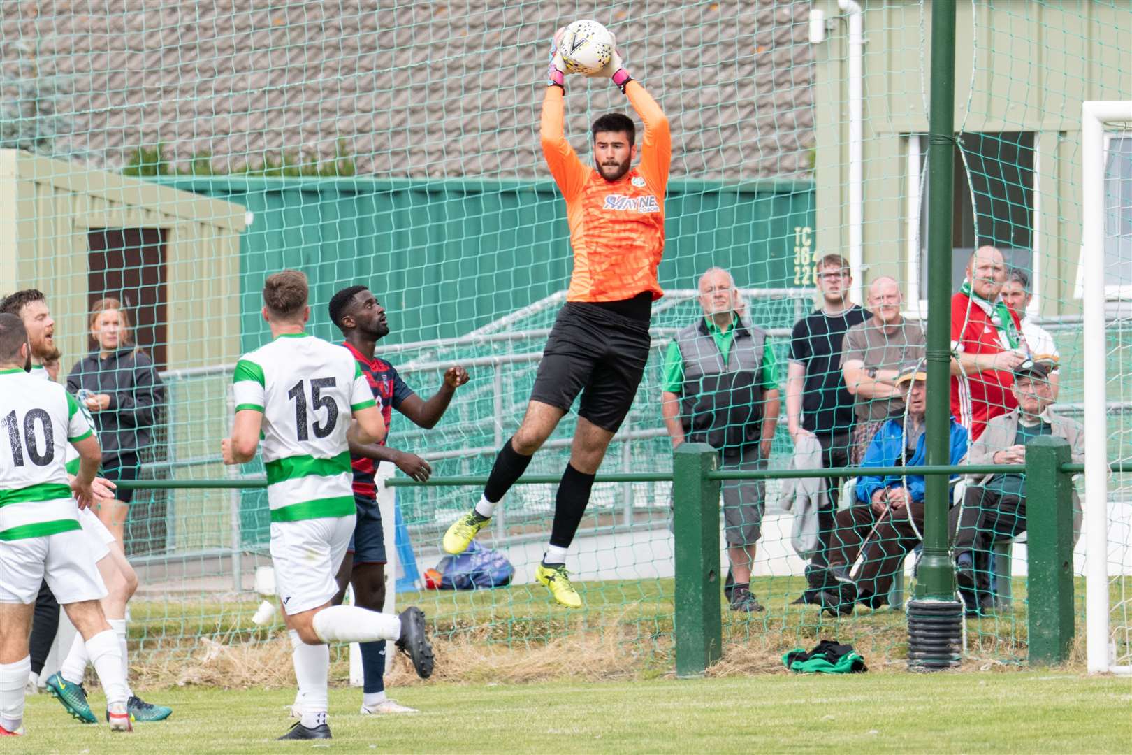 Buckie Thistle goalkeeper Balint Demus impressed on his competitive debut. ..Buckie Thistle (1) vs Ross County (1) - Ross County win the penalty shootout - Premier Sports League Cup at Victoria Park, Buckie, 09/07/2022...Picture: Daniel Forsyth..