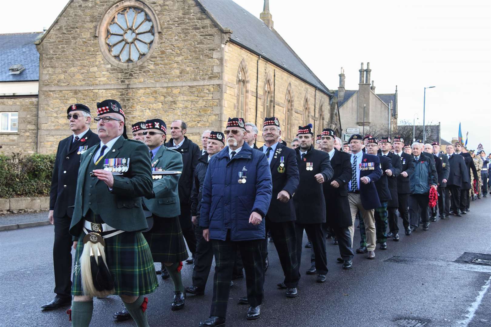 Veterans march to the war memorial in Keith. Picture: Becky Saunderson.