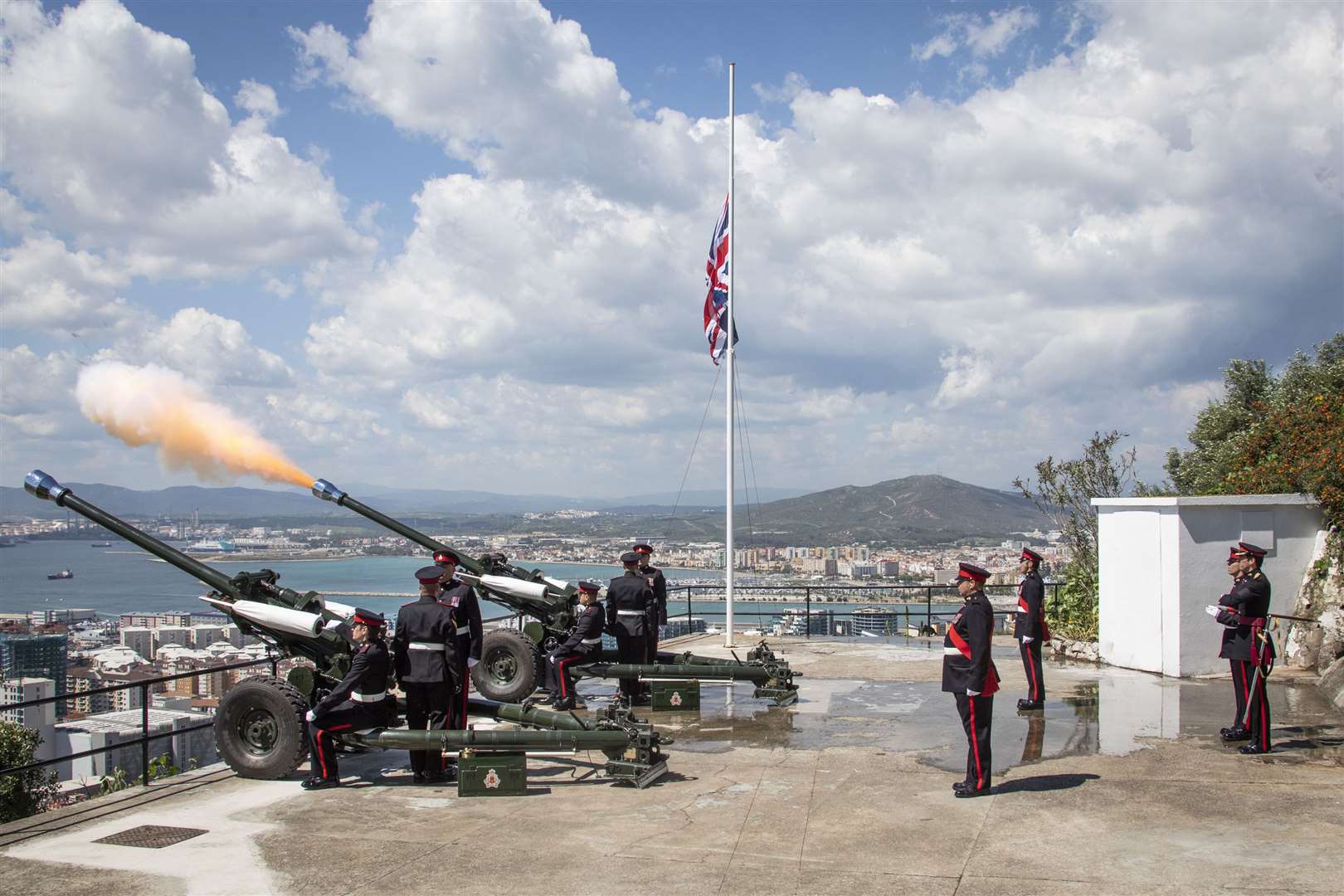Personnel from the military conducting a gun salute in Gibraltar, to mark the national minute’s silence (Cpl Connor Payne RAF/MoD)