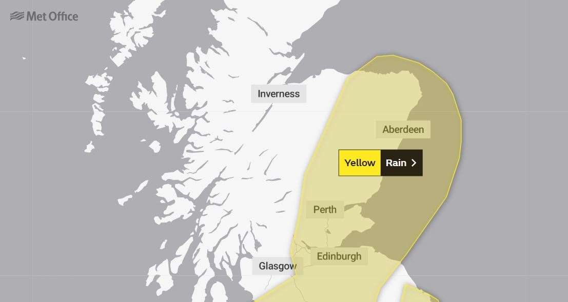 A yellow warning of rain has been issued by the Met Office.
